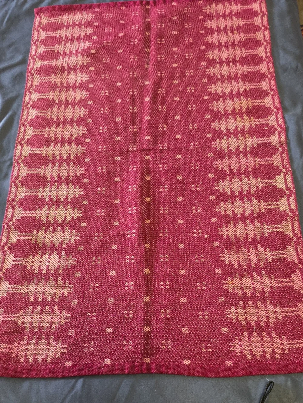 Handwoven Burgundy and Cream Patterned Table Runner